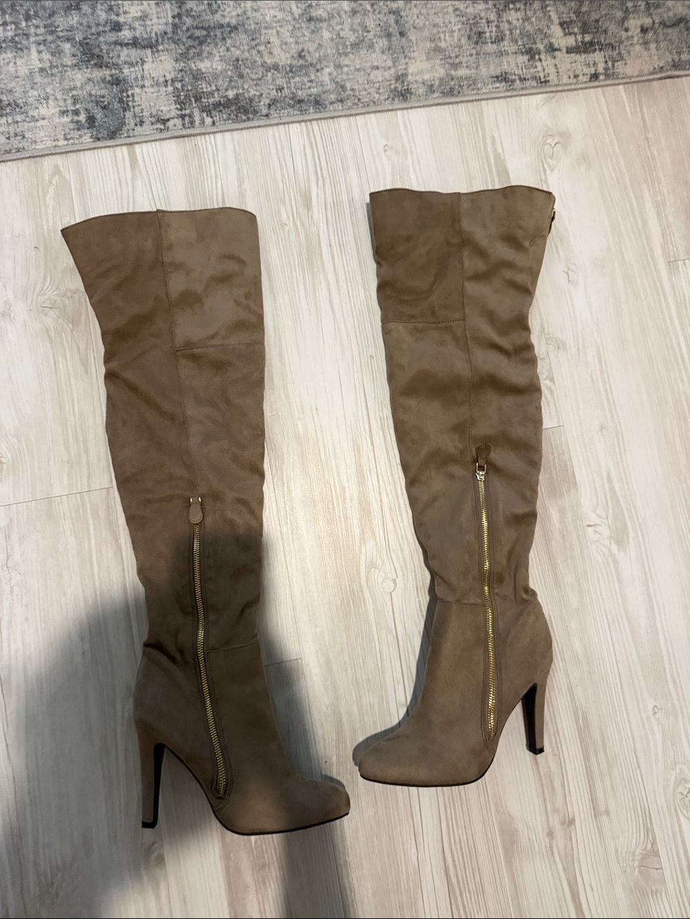 Qupid Taupe Over-the-Knee Suede Heeled Boots